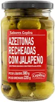 Azeitona Verde Em Conserva Graúda Recheio Jalapeño Sabores Cepêra Vidro 220g