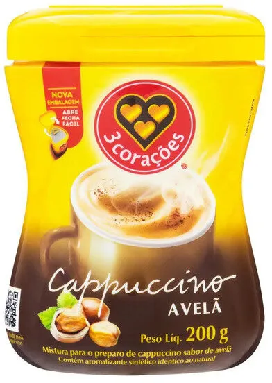 Cappuccino Solúvel Avelã 3 Corações Pote 200g