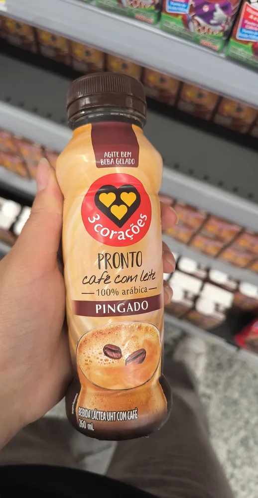 Bebida Láctea Uht Café Com Leite Pingado 3 Corações Frasco 260ml