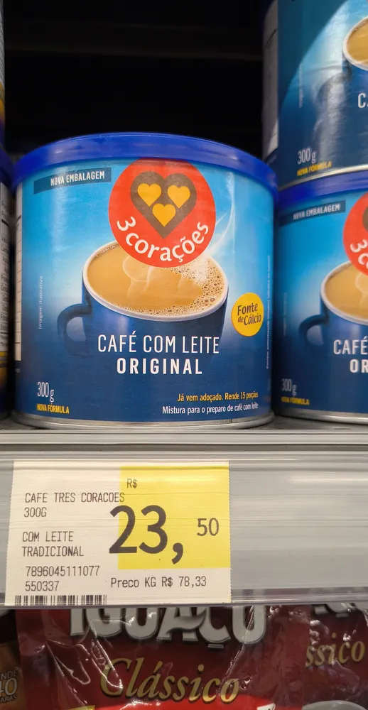 Café Com Leite Solúvel Original 3 Corações Lata 300g