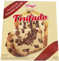 Panettone Com Gotas De Chocolate Ao Leite Recheio Trufado Village Caixa 500g