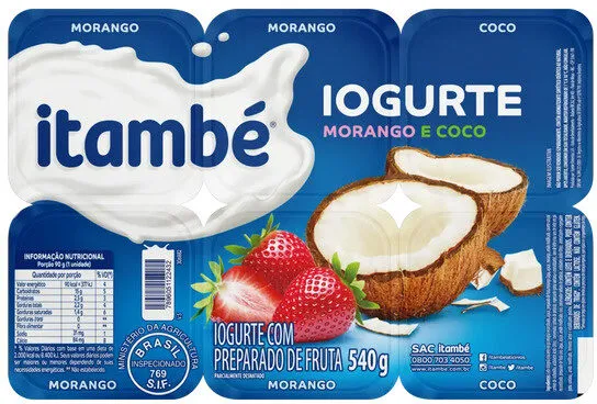 Iogurte Parcialmente Desnatado Morango Coco Itambé Bandeja 540g 6 Unidades