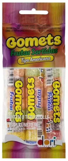 Pack Bala De Goma Americana Frutas Sortidas Dori Gomets Pacote 96g 3 Unidades