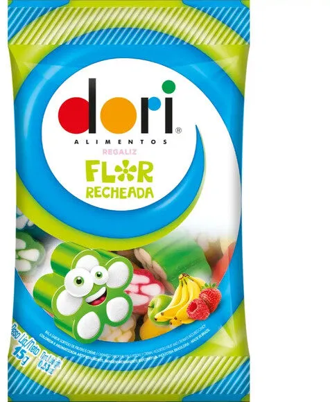 Bala Regaliz Frutas E Creme Flor Recheada Dori Pacote 85g