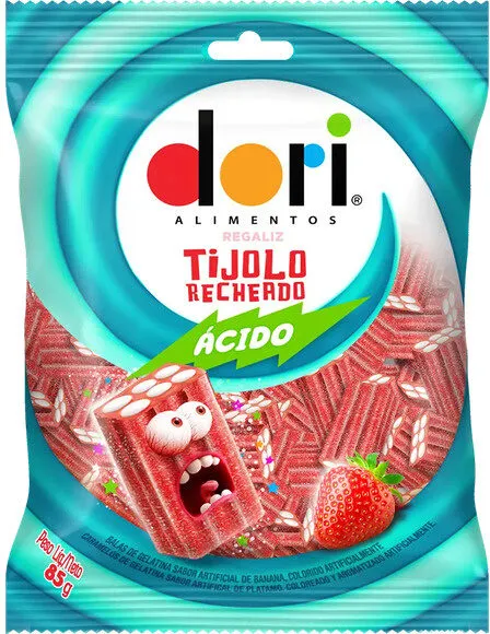 Bala Regaliz ácida Morango E Creme Tijolo Recheado Dori Pacote 85g