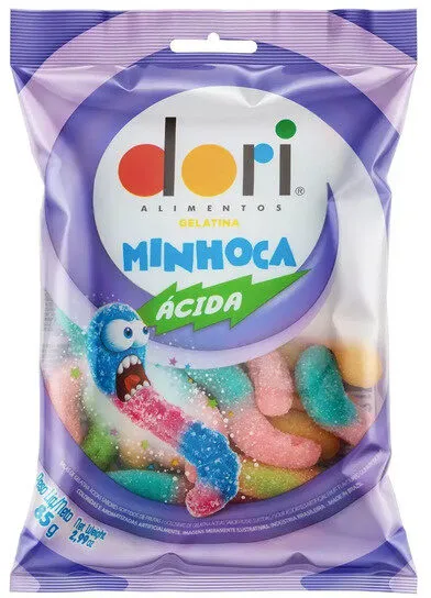 Bala De Gelatina Sortidos De Frutas ácidas Minhoca Dori Pacote 85g