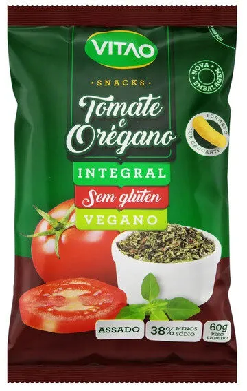 Snack Integral Tomate E Orégano Sem Glúten Vitao Pacote 60g