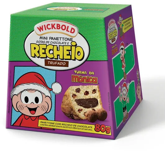 Mini Panettone Com Gotas De Chocolate Recheio Trufado De Chocolate Turma Da Mônica Wickbold Caixa 80g