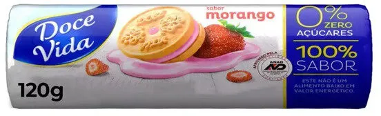 Biscoito Recheio Morango Zero Açúcar Doce Vida Pacote 120g