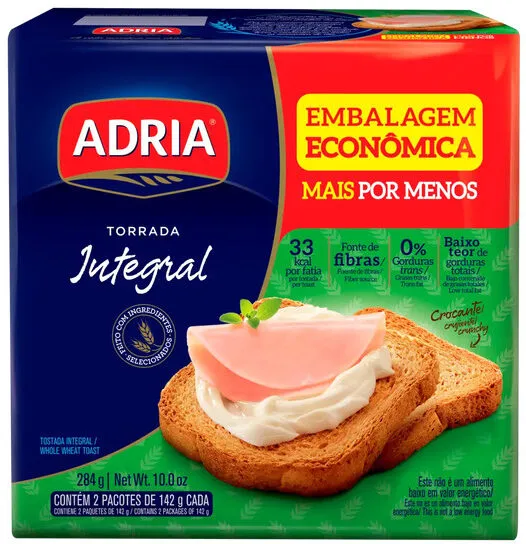 Torrada Integral Adria Pacote 284g 2 Unidades Embalagem Econômica