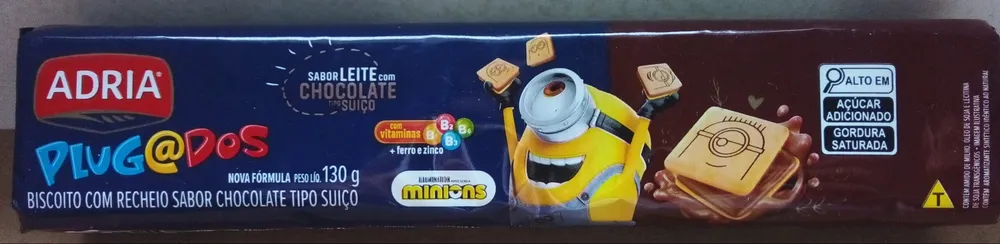 Biscoito Plugados Recheado sabor Chocolate Suíço Adria Plugados Pacote 130g