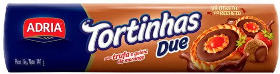 Biscoito Recheio Trufa E Geleia De Morango Adria Tortinhas Due Pacote 140g