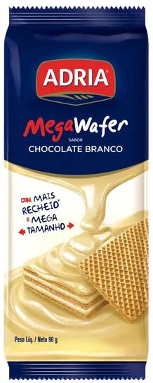 Biscoito Wafer Recheio Chocolate Branco Adria Pacote 90g