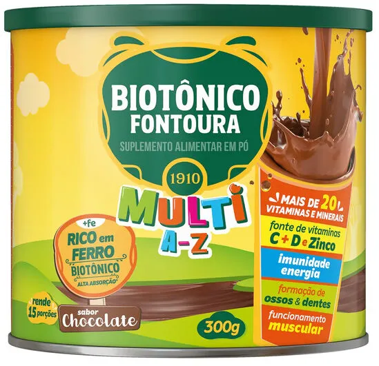 Suplemento Alimentar Pó Chocolate Biotônico Fontoura Multi A Z Lata 300g