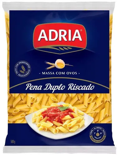 Macarrão De Sêmola Com Ovos Penne Duplo Riscado Adria Pacote 500g