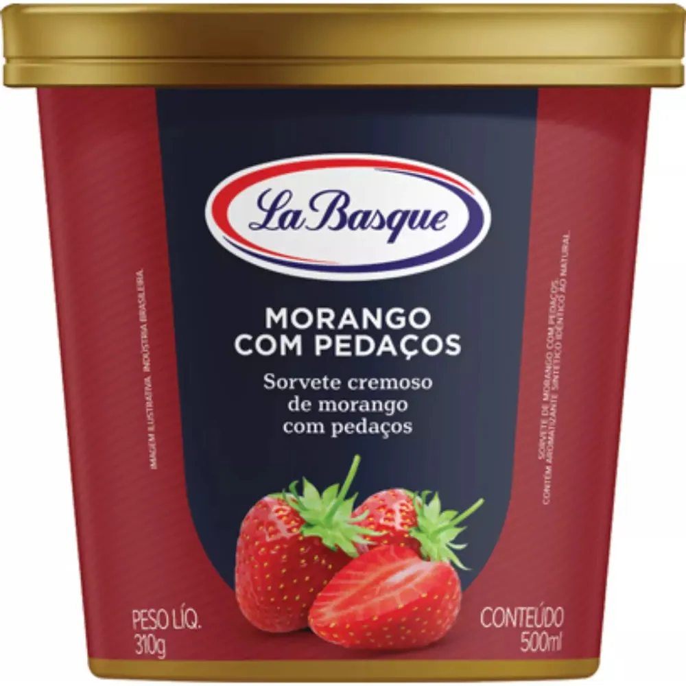 Sorvete Morango Com Pedaços La Basque Pote 500ml