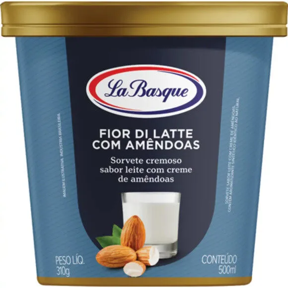 Sorvete Fior Di Latte Com Amêndoas La Basque Pote 500ml