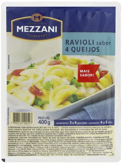 Ravióli 4 Queijos Mezzani Bandeja 400g