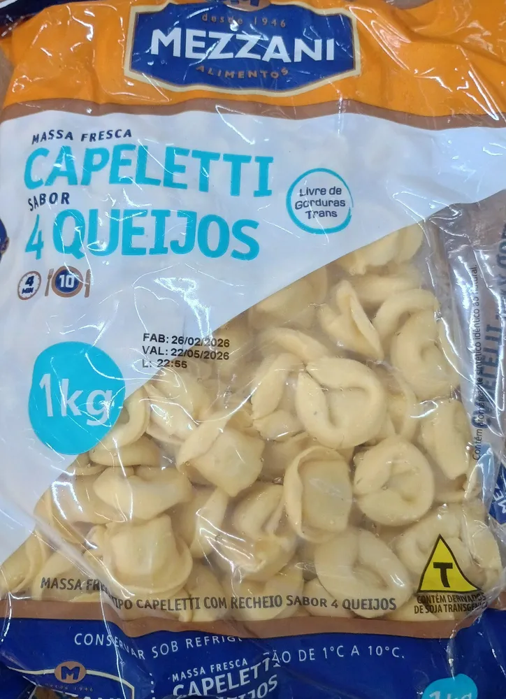 Massa fresca capeletti sabor 4 queijos