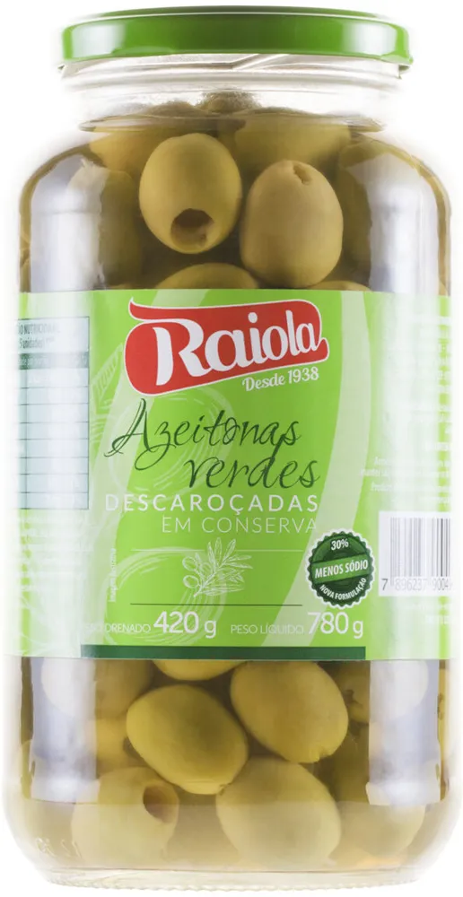 Azeitona Verde Em Conserva Sem Caroço Raiola Vidro 420g