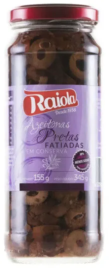 Azeitona Preta Em Conserva Fatiada Raiola Vidro 155g