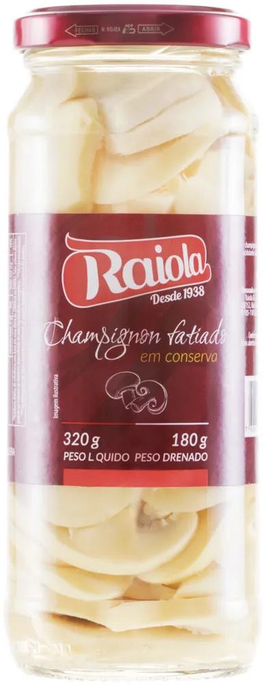 Cogumelo Champignon Em Conserva Fatiado Raiola Vidro 180g