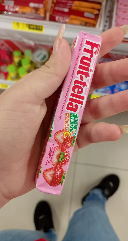 Bala mastigável sabor morango