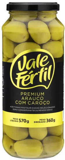 Azeitona Verde Em Conserva Arauco Com Caroço Vale Fértil Premium Vidro 360g