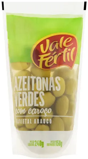 Azeitona Verde Em Conserva Arauco Com Caroço Vale Fértil Sachê 150g