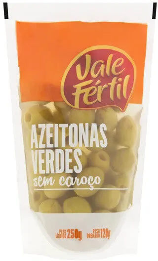 Azeitona Verde Em Conserva Sem Caroço Vale Fértil Sachê 120g