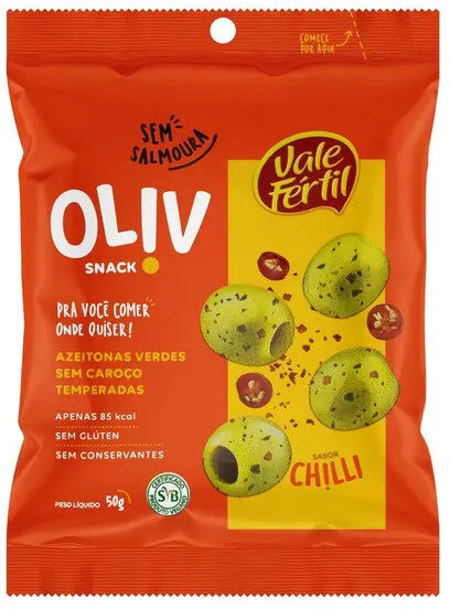 Snack De Azeitona Verde Chilli Vale Fértil Oliv Pacote 50g