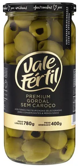 Azeitona Verde Em Conserva Gordal Sem Caroço Vale Fértil Premium Vidro 400g