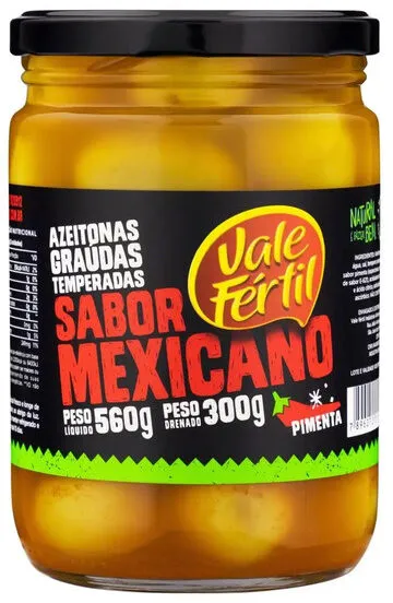 Azeitona Verde Em Conserva Graúda Mexicano Vale Fértil Vidro 300g