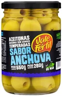 Azeitona Verde Em Conserva Graúda Sem Caroço Anchova Vale Fértil Vidro 280g