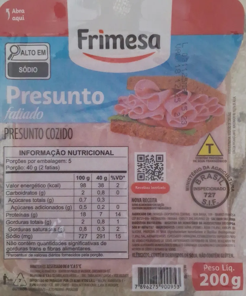 Presunto cozido fatiado