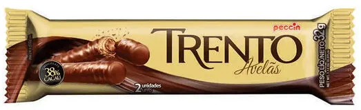 Wafer Recheio Avelã Cobertura Chocolate Ao Leite Trento Caixa 512g 16 Unidades