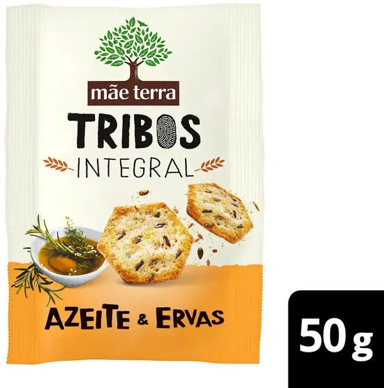 Biscoito Vegano Integral Orgânico Azeite Ervas Mãe Terra Tribos Pacote 50g