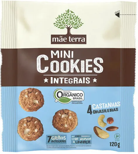 Biscoito Vegano Integral Orgânico 4 Castanhas Brasileiras Mãe Terra Mini Cookies Pacote 120g