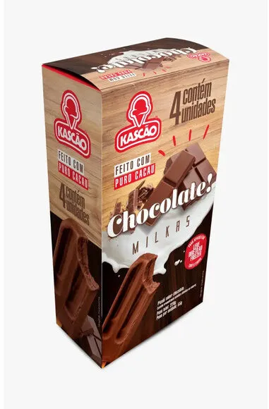 Pack Picolé Chocolate Kascão Milkas Caixa 220g 4 Unidades