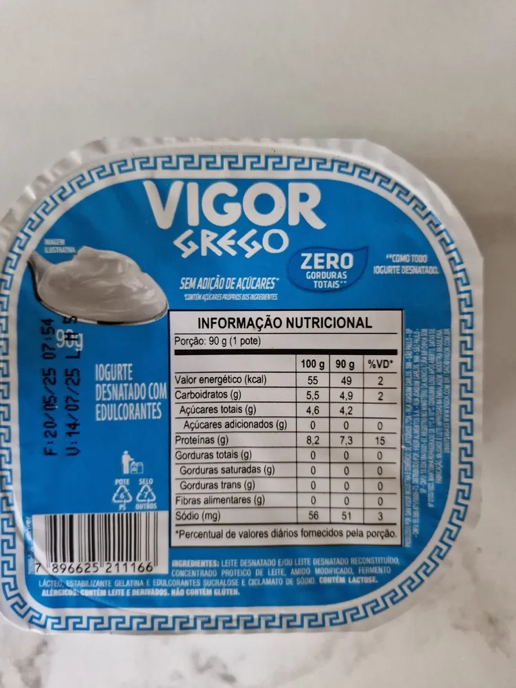Iogurte Desnatado Grego Vigor Pote 90g
