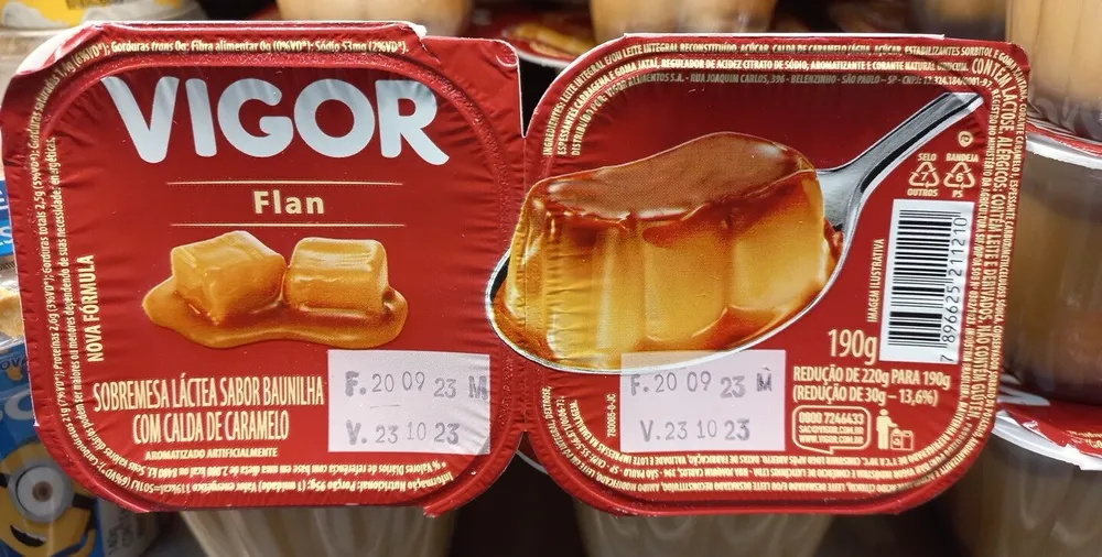 Sobremesa Láctea Flan Baunilha Calda Caramelo Vigor Bandeja 190g 2 Unidades