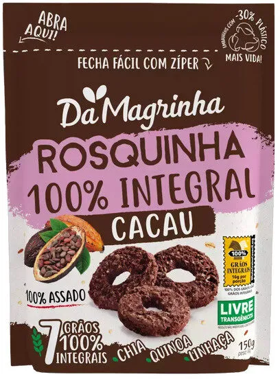 Biscoito Rosquinha Integral Cacau Da Magrinha 7 Grãos Pouch 150g