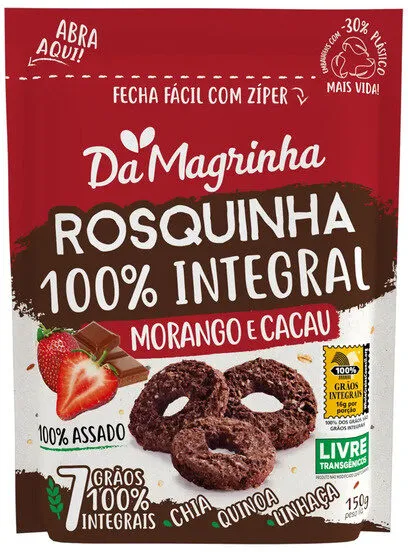 Biscoito Rosquinha Integral Morango E Cacau Da Magrinha 7 Grãos Pouch 150g