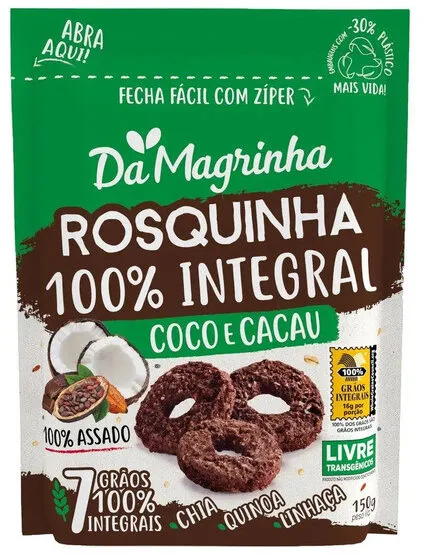 Biscoito Rosquinha Integral Coco E Cacau Da Magrinha 7 Grãos Pouch 150g