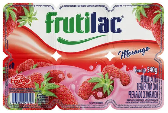 Bebida Láctea Fermentada Morango Frutilac Bandeja 540g 6 Unidades