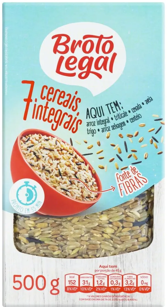 Arroz Integral 7 Cereais Broto Legal Caixa 500g