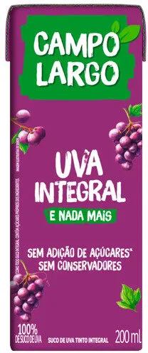 Suco Integral Uva Tinto Campo Largo Caixa 200ml