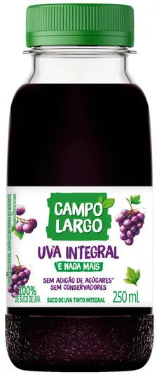 Suco Integral Uva Tinto Campo Largo Garrafa 250ml