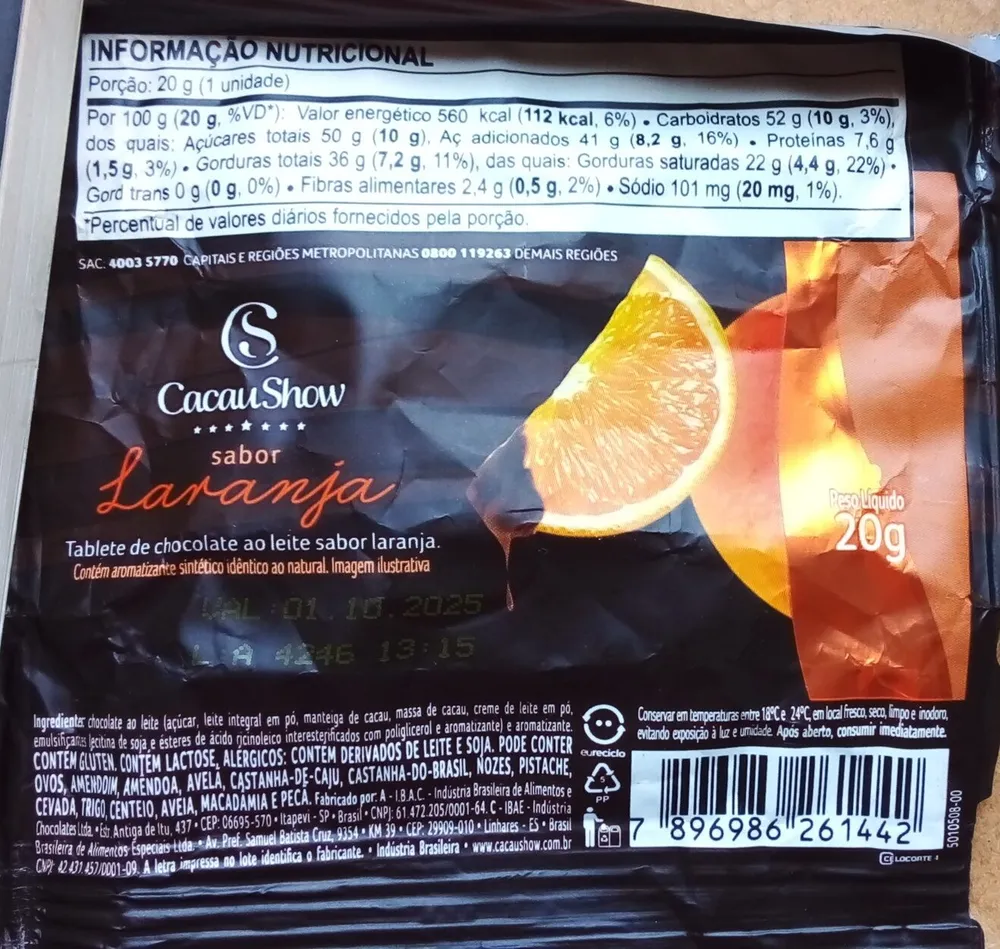 Chocolate ao Leite sabor Laranja CacauShow