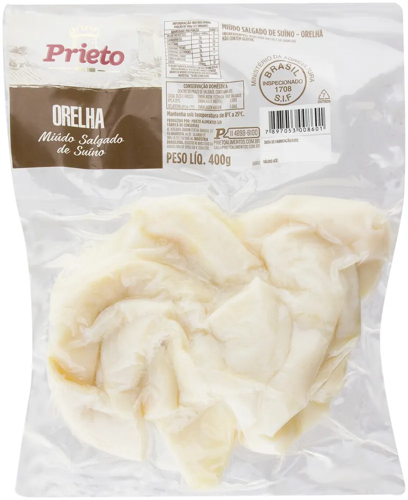 Orelha Suína Salgada Sem Osso Prieto 400g